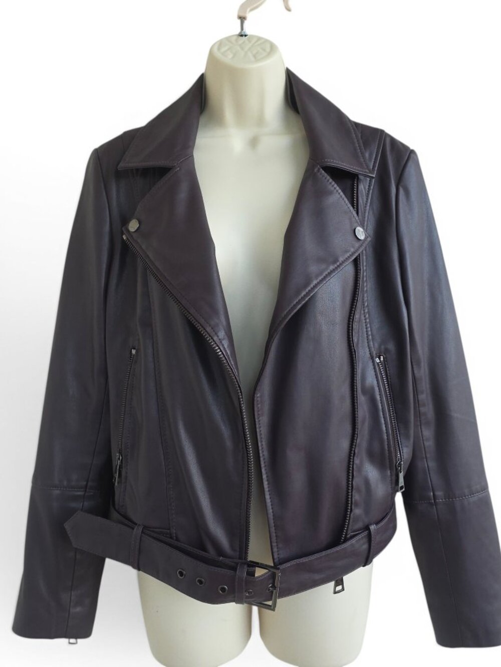 Ted Baker London Pipiy Faux Leather Biker Jacket in dark purple - Picture 3 of 15